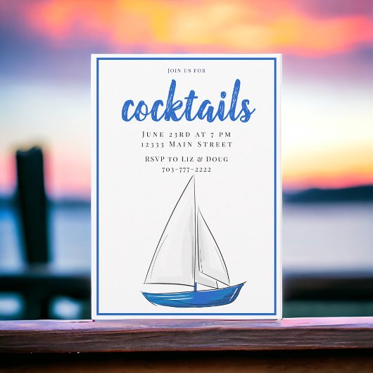 Chic Nautical Blue Ship Cocktail Party Einladung