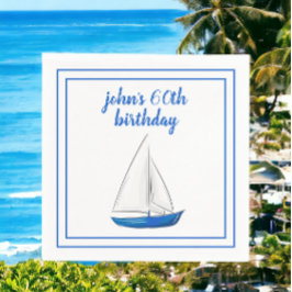 Chic Nautical Blue Ship Cocktail Party Serviette