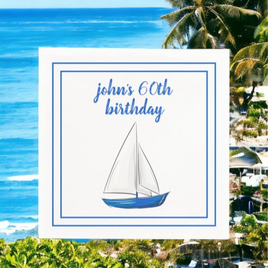 Chic Nautical Blue Ship Cocktail Party Serviette