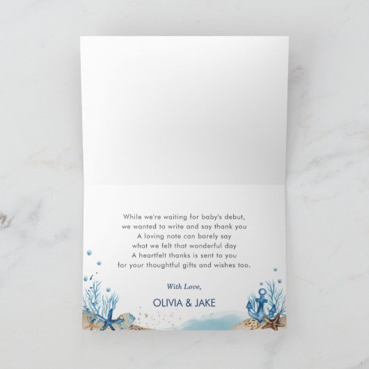 Chic Nautical Boat Ahoy Es ist eine Baby-Dusche al Dankeskarte (Innenseite)