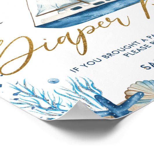 Chic Nautical Boat Gold Baby Dusche Windeln Windel Poster (Ecke)