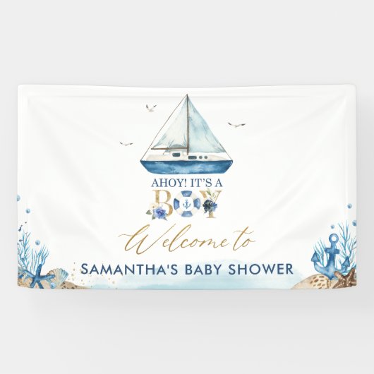 Chic Nautical Boy Baby Dusche Begrüßungsgrössen Banner (Horizontal)