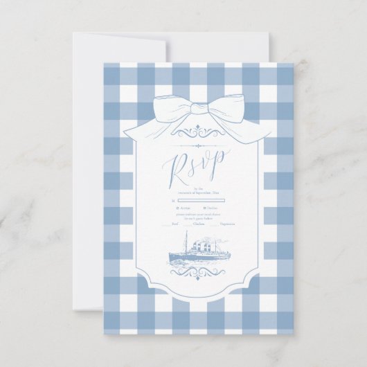 Chic Nautical Coquette Bow Wedding RSVP Karte (Vorderseite)