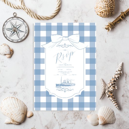 Chic Nautical Coquette Bow Wedding RSVP Karte