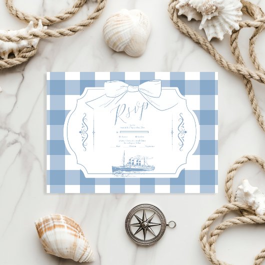 Chic Nautical Coquette Bow Wedding RSVP Karte
