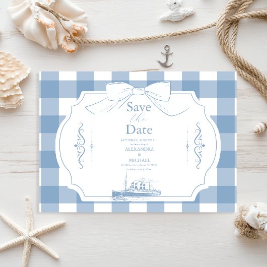 Chic Nautical Coquette Bow Wedding Save The Date