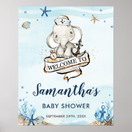 Chic Nautical Elephant Boy Baby Dusche Willkommen Poster