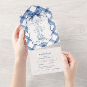 Chic Nautical Navy Blue Bow Wedding All In One Einladung (Abreißen)