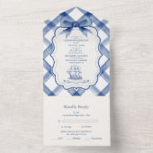 Chic Nautical Navy Blue Bow Wedding All In One Einladung (Innen Boden)