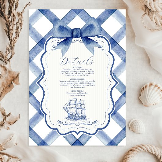 Chic Nautical Navy Blue Bow Wedding Begleitkarte