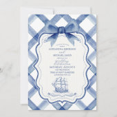Chic Nautical Navy Blue Bow Wedding Einladung (Vorderseite)