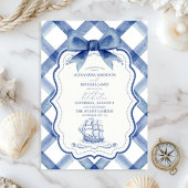 Chic Nautical Navy Blue Bow Wedding Einladung