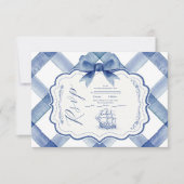 Chic Nautical Navy Blue Bow Wedding RSVP Karte (Vorderseite)