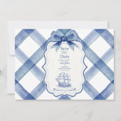 Chic Nautical Navy Blue Bow Wedding Save The Date (Vorderseite)