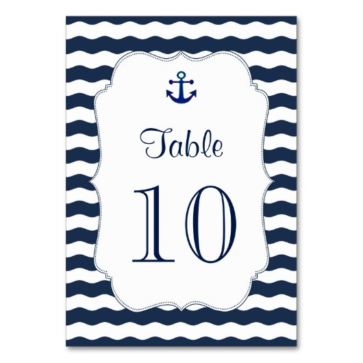 Chic Nautical Navy Hochzeitssemble-Tischnummer Tischnummer (Vorderseite)