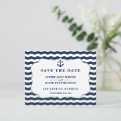 Chic Nautical Navy Waves Anchor Wedding Save The Date (Stehend Vorderseite)