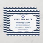 Chic Nautical Navy Waves Anchor Wedding Save The Date (Vorne/Hinten)