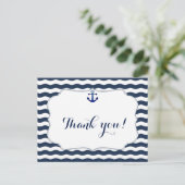 Chic Nautical Navy Waves Wedding Vielen Dank Postkarte (Stehend Vorderseite)
