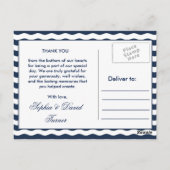 Chic Nautical Navy Waves Wedding Vielen Dank Postkarte (Rückseite)