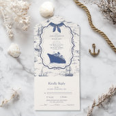 Chic Nautical Toile de Jouy Bow Wedding All In One Einladung