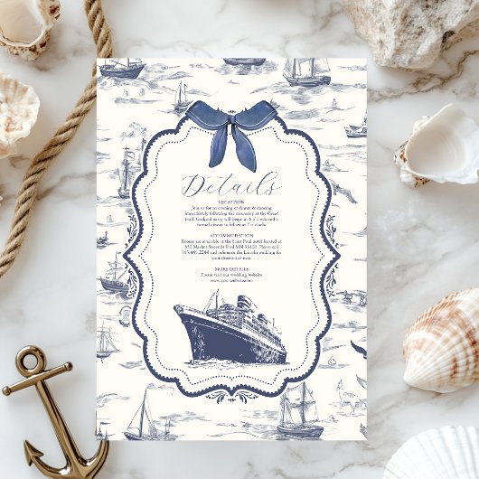 Chic Nautical Toile de Jouy Bow Wedding Begleitkarte