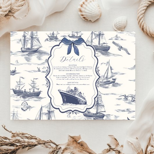 Chic Nautical Toile de Jouy Bow Wedding Begleitkarte