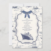 Chic Nautical Toile de Jouy Bow Wedding Einladung (Vorderseite)