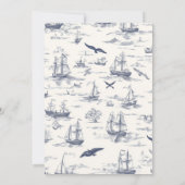 Chic Nautical Toile de Jouy Bow Wedding Einladung (Rückseite)