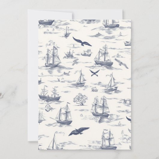 Chic Nautical Toile de Jouy Bow Wedding Einladung (Rückseite)