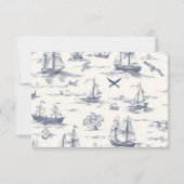 Chic Nautical Toile de Jouy Bow Wedding RSVP Karte (Rückseite)