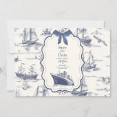 Chic Nautical Toile de Jouy Bow Wedding Save The Date (Vorderseite)