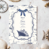 Chic Nautical Toile de Jouy Bow Wedding Save The Date