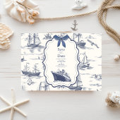 Chic Nautical Toile de Jouy Bow Wedding Save The Date