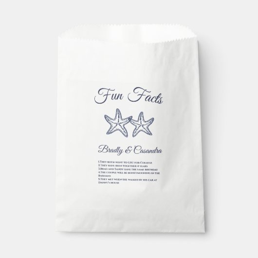 Chic Nautical Wedding Navy Blue Starfish Fun Fakte Geschenktütchen (Vorderseite)