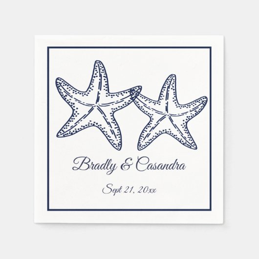 Chic Nautical Wedding Navy Blue Starfish Fun Fakte Serviette (Vorderseite)