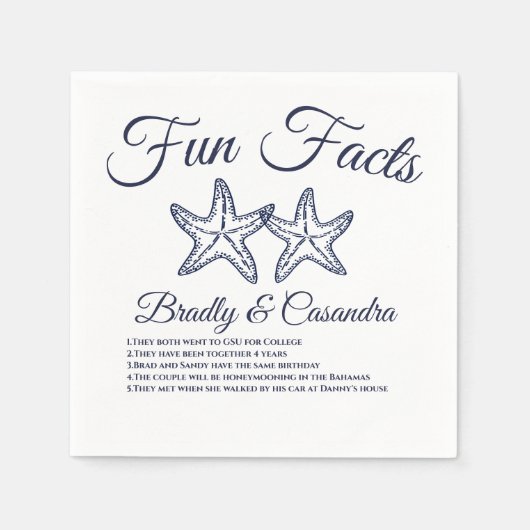 Chic Nautical Wedding Navy Blue Starfish Fun Fakte Serviette (Vorderseite)