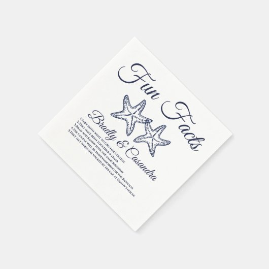Chic Nautical Wedding Navy Blue Starfish Fun Fakte Serviette (Ecke)