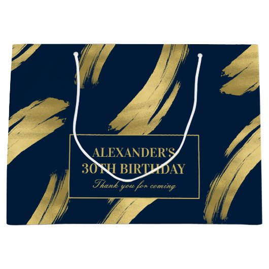 Chic Navy and Gold Foil Birthday Large Gift Bag Große Geschenktüte (Vorderseite)