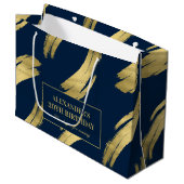Chic Navy and Gold Foil Birthday Large Gift Bag Große Geschenktüte (Vorderseite Schrägansicht)