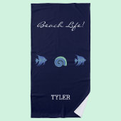 Chic Navy Blauer Fisch und Name der Muschel Strandtuch