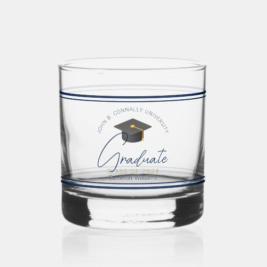 Chic Navy Blue Abschluss Keepake Geschenk Whiskyglas (Vorderseite)