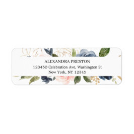 Chic Navy Blue and Blush Pink Floral Wedding Label