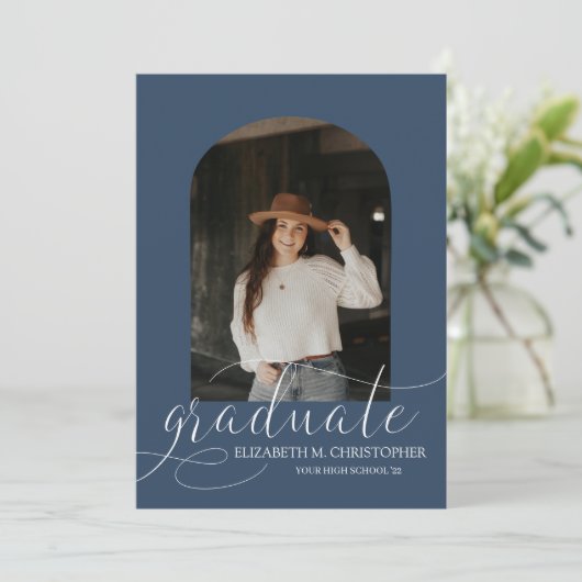 Chic Navy Blue Arch 5 Foto Collage Abschluss Ankündigung (Stehend Vorderseite)