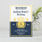 Chic Navy Blue Beer Label Brauerei Thema Geburtsta Einladung (Stehend Vorderseite)