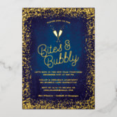 Chic Navy Blue Bites & Bubbly Holiday Party Folieneinladung (Vorderseite)