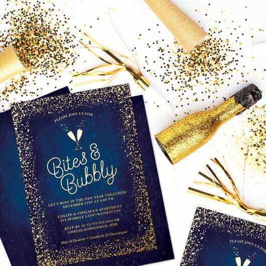 Chic Navy Blue Bites & Bubbly Holiday Party Folieneinladung