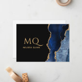 Chic Navy Blue Black Gold Foil Agate Mitteilungskarte (Vorderseite/Rückseite Beispiel)