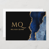 Chic Navy Blue Black Gold Foil Agate Mitteilungskarte (Vorne/Hinten)