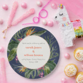 Chic Navy Blue Blush Boho Tropical Floral Wedding Pappteller (Party)