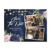 Chic Navy Blue Blush Floral Save the Date
